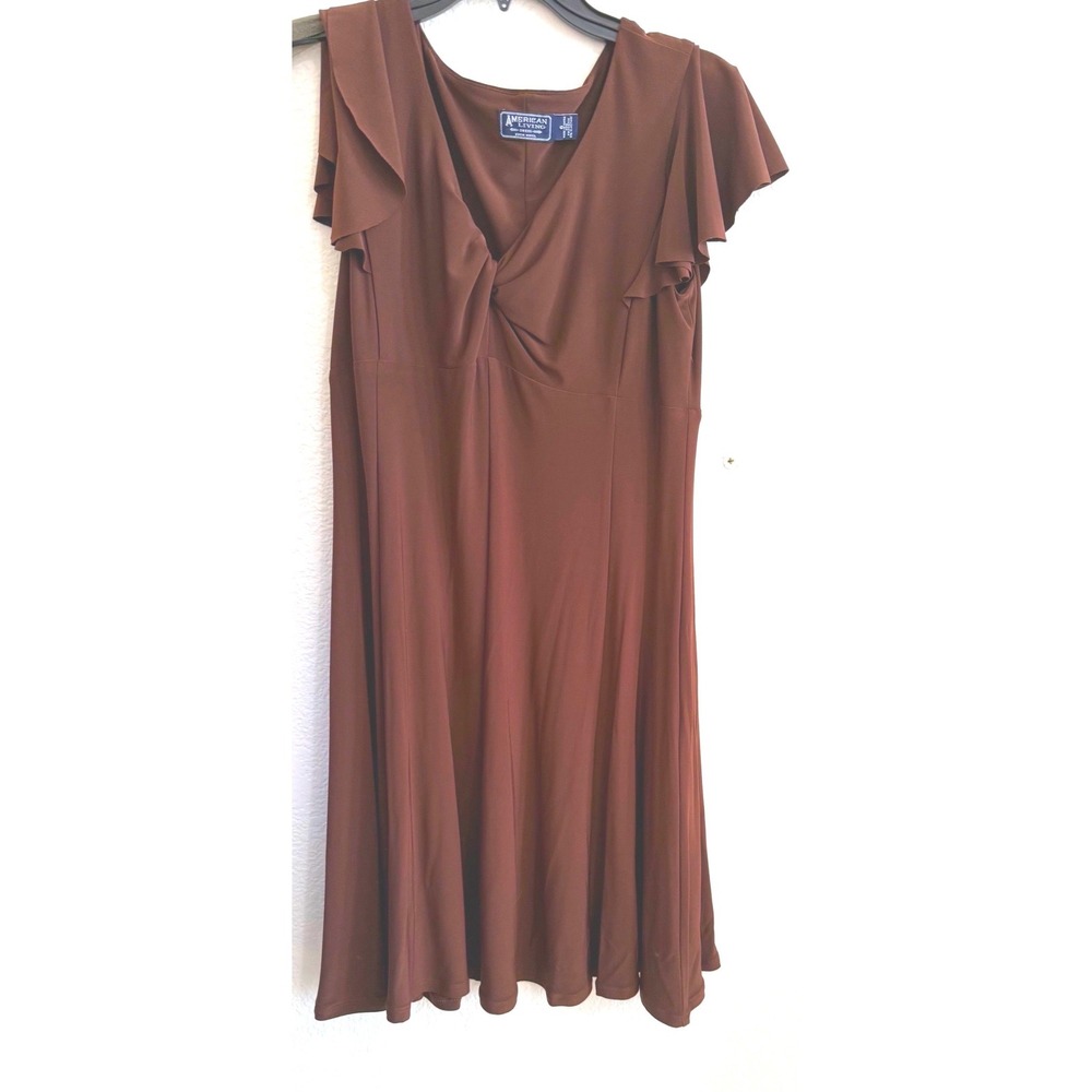 American Living Brown Flutter Sleeve Knot Front Fit and‎ Flare Dress Size 6
